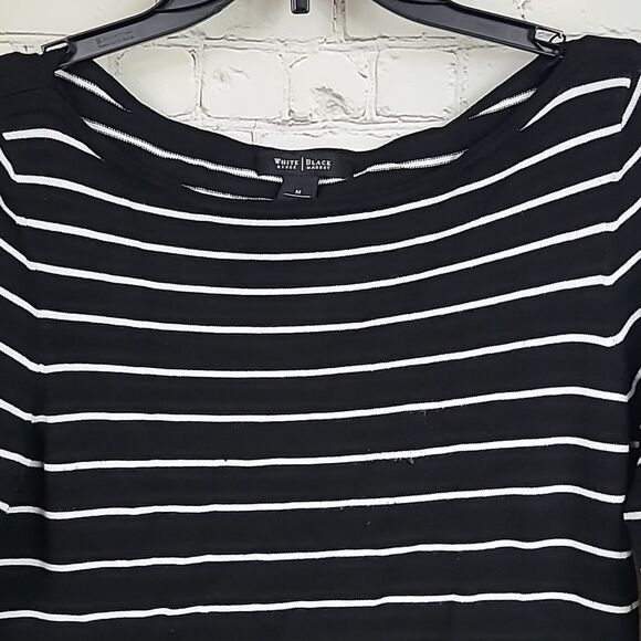 White House Black Market Boat Neck Stripe Pullover Top Lightweight Sweater - Picture 3 of 10